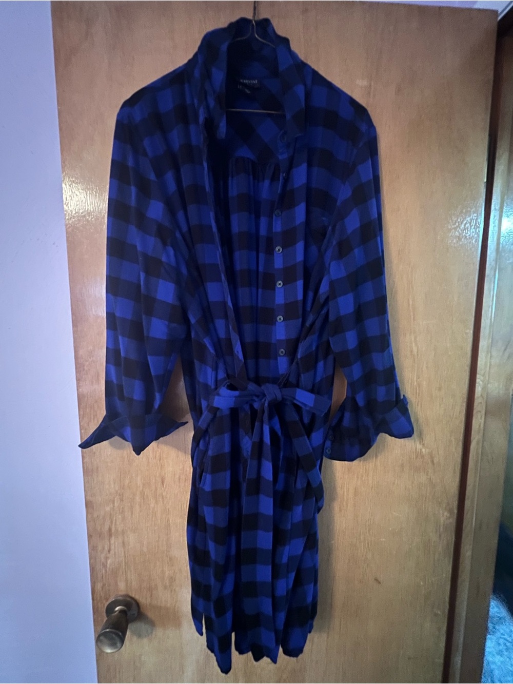 Blue and Black Plaid Button-Front Shirt Dress